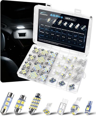 48Pcs Led Interior Car Lights Kit, 6500K White Interior Bulbs Replacement (194 T10 DE3175 W5W 168 578 2825 T5 31mm 36mm 41mm), Dome Map Dash Door Trunk License Plate Lights for Cars Trucks RVs in Saudi Arabia