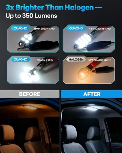 48Pcs Led Interior Car Lights Kit, 6500K White Interior Bulbs Replacement (194 T10 DE3175 W5W 168 578 2825 T5 31mm 36mm 41mm), Dome Map Dash Door Trunk License Plate Lights for Cars Trucks RVs in Saudi Arabia