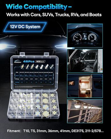 48Pcs Led Interior Car Lights Kit, 6500K White Interior Bulbs Replacement (194 T10 DE3175 W5W 168 578 2825 T5 31mm 36mm 41mm), Dome Map Dash Door Trunk License Plate Lights for Cars Trucks RVs in Saudi Arabia