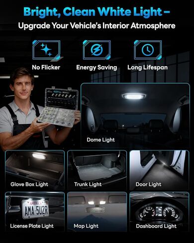 48Pcs Led Interior Car Lights Kit, 6500K White Interior Bulbs Replacement (194 T10 DE3175 W5W 168 578 2825 T5 31mm 36mm 41mm), Dome Map Dash Door Trunk License Plate Lights for Cars Trucks RVs in Saudi Arabia