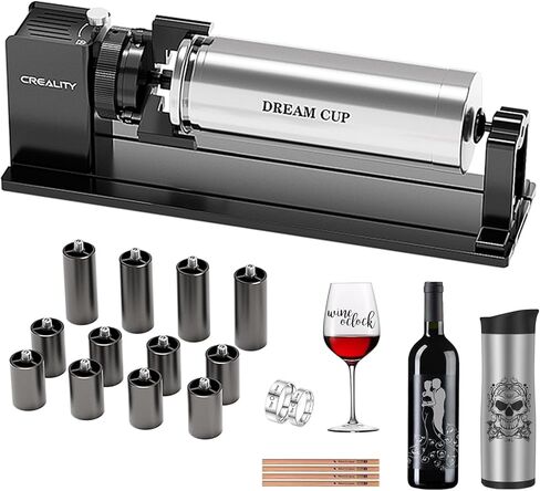Creality Rotary Kit Pro، أسطوانة دوارة بالليزر 3 في 1 ملحقات نقش متعددة الوظائف للنقش بالليزر، دوارة الفك لنقش زجاج النبيذ، ومضرب البيسبول، والخاتم ومعظم الأشياء الأسطوانية in Kuwait