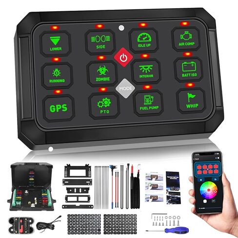 لوحة تبديل MAYELLO RGB 8 Gang مع وظيفة الذاكرة، لوحة تبديل قابلة للتعتيم التلقائي، لوحة تبديل متعددة الوظائف نابضة مؤقتة، لوحة تبديل 12-24 فولت مقاومة للماء لشاحنة قارب UTV، ضمان لمدة عامين in Kuwait