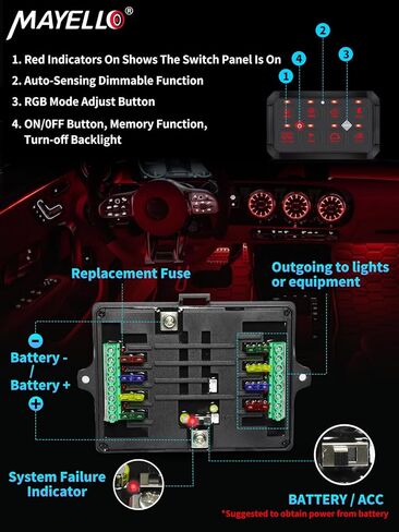 لوحة تبديل MAYELLO RGB 8 Gang مع وظيفة الذاكرة، لوحة تبديل قابلة للتعتيم التلقائي، لوحة تبديل متعددة الوظائف نابضة مؤقتة، لوحة تبديل 12-24 فولت مقاومة للماء لشاحنة قارب UTV، ضمان لمدة عامين in Kuwait