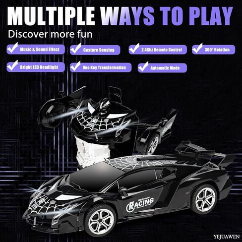 Remote Control car Toy, Suitable for Boys and Girls Aged 3-12, 2.4GHz Transforming Robot car Supports Gesture Sensing and 360° Rotation EN02 (Black) in Saudi Arabia
