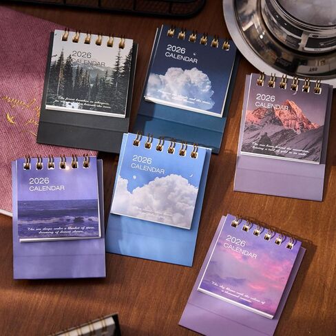2Pcs Mini Desk Calendar 2025-2026, Standing Flip Small Desk Calendar-Monthly Desktop Calendar- Thick Paper Twin-Wire Binding for Home or Office (Style4, 7x6.5x3.5cm) in Saudi Arabia