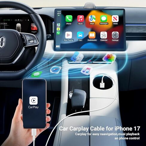 كابل Carplay بطول 1.6 قدم/3 قدم/6 قدم لهاتف iPhone 15 iPhone 16 15 Pro Max 15 Plus شاحن سيارة، سلك USB C لمحول شاحن السيارة، كابل USB A إلى USB C لشحن iPad 10th Gen، iPad Pro 12.9/11 - أبيض in Kuwait