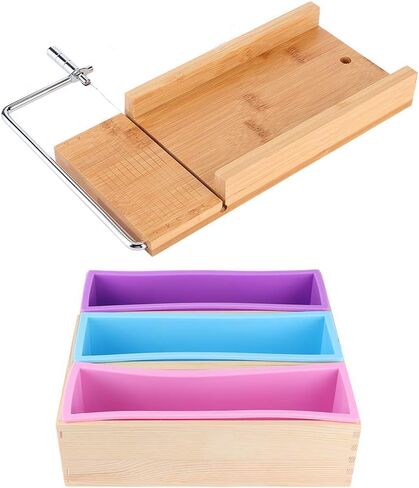 Soap Mould with Wooden Boxes and Silicone Molds Set,1200ml DIY Soap Making Supplies, Manual Soap Cutter for Household, 1200ml DIY Soap Making Supplies, Soap Mould with Wsoap mold soap cutter diy in Saudi Arabia
