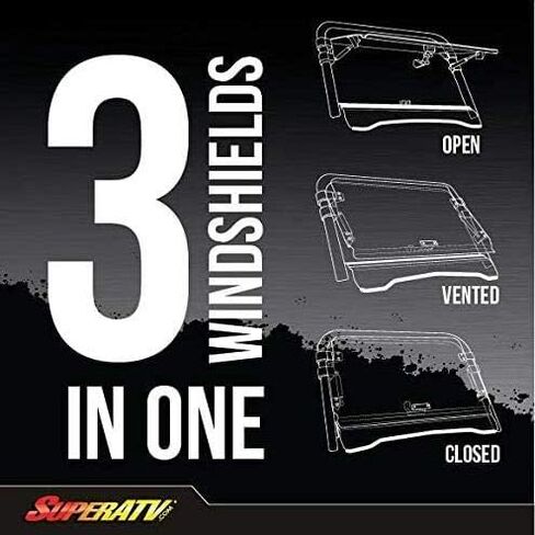 SuperATV Scratch Resistant Flip Windshield Compatible With Kawasaki Teryx 4 750: 2012-2013 | Teryx 800/ 4 800: 2014-2015, 1/4" Polycarbonate 250x Stronger than Glass in Saudi Arabia