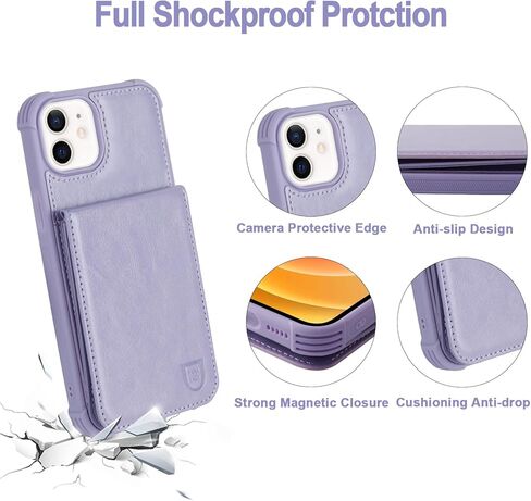 VANAVAGY iPhone 12/12 Pro Wallet Case for Women and Men,Leather Magnetic Clasp Flip Folio Phone Cover with Credit Card Holder and Coin Pocket,Brown in Kuwait