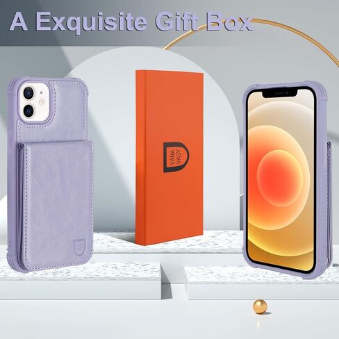 VANAVAGY iPhone 12/12 Pro Wallet Case for Women and Men,Leather Magnetic Clasp Flip Folio Phone Cover with Credit Card Holder and Coin Pocket,Brown in Kuwait