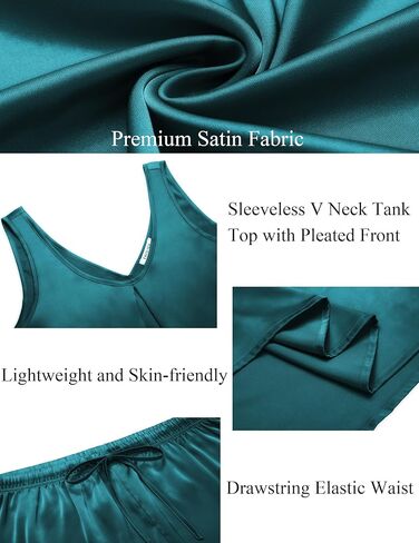 Ekouaer Womens Silk Pajamas Set Tank Top and Shorts Sleepwear Soft Sleeveless Pjs Satin 2 Piece Lounge Set S-XXL in Saudi Arabia
