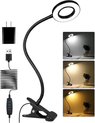 Clip on Light LED Reading Study Lamp,3 Eye-Care Color Modes with 10 Brightness, Adjustable Clip Light for Bed Headboard Reading in Bed Bedroom in Saudi Arabia