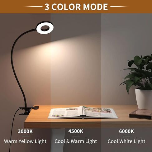 Clip on Light LED Reading Study Lamp,3 Eye-Care Color Modes with 10 Brightness, Adjustable Clip Light for Bed Headboard Reading in Bed Bedroom in Saudi Arabia