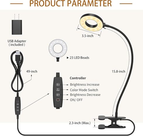 Clip on Light LED Reading Study Lamp,3 Eye-Care Color Modes with 10 Brightness, Adjustable Clip Light for Bed Headboard Reading in Bed Bedroom in Saudi Arabia