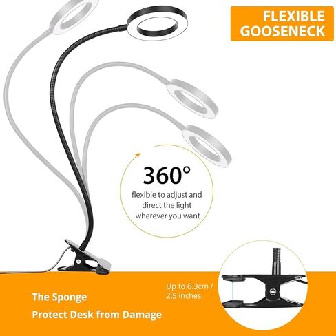 Clip on Light LED Reading Study Lamp,3 Eye-Care Color Modes with 10 Brightness, Adjustable Clip Light for Bed Headboard Reading in Bed Bedroom in Saudi Arabia