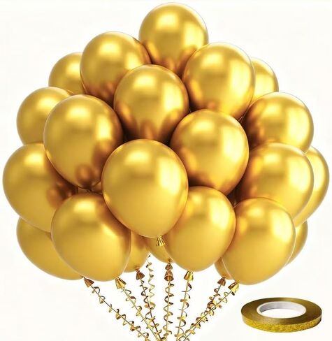 Chrome Gold Balloons 120pcs 10 inch Metallic Gold Latex Balloons,32ft Ribbon Premium Quality for Birthday Christmas New Year Wedding Engagement Graduation Baby Shower Gender Reveal in Kuwait