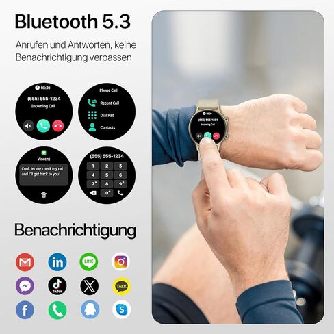 Smart Watch for Men,Answer/Dial Calls,Waterproof Fitness Watch with 150+ Sport Modes, Heart Rate Monitor, Smartwatch for iPhone Android Compatible, 1.4“ Round Black in Saudi Arabia