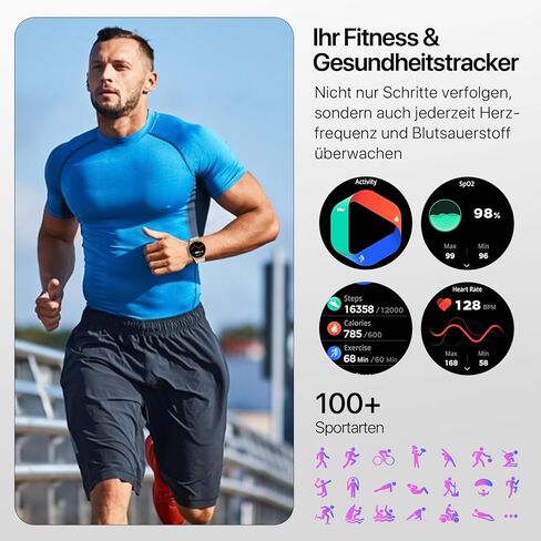 Smart Watch for Men,Answer/Dial Calls,Waterproof Fitness Watch with 150+ Sport Modes, Heart Rate Monitor, Smartwatch for iPhone Android Compatible, 1.4“ Round Black in Saudi Arabia