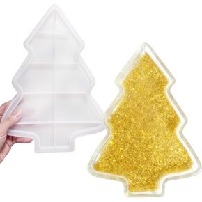 قالب صينية شجرة عيد الميلاد الكبيرة لراتنجات الإيبوكسي، حاوية تخزين عيد الميلاد حامل شموع المجوهرات، قوالب سيليكون لأطباق الحلوى المزخرفة لعيد الميلاد للحرف الفنية ذاتية الصنع in Kuwait