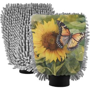 AIXIWAWA Car Wash Mitt Washing Glove Scratch Free Water Absorbent 2 Pack Medium Sunflower Butterfly Print in Saudi Arabia