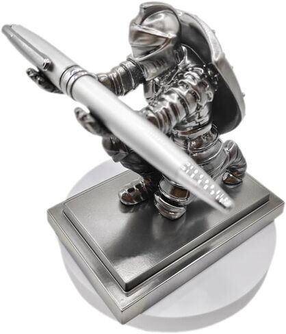 King's Guard Knight Pen Holder And Rollerball Pens, Medieval Warrior Desk Stand, Decorative Office Accessory, Silver，knight pen holder ，desk decor for men，cool desk accessories，men pen in Saudi Arabia