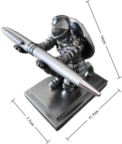 King's Guard Knight Pen Holder And Rollerball Pens, Medieval Warrior Desk Stand, Decorative Office Accessory, Silver，knight pen holder ，desk decor for men，cool desk accessories，men pen in Saudi Arabia