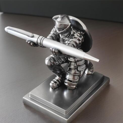 King's Guard Knight Pen Holder And Rollerball Pens, Medieval Warrior Desk Stand, Decorative Office Accessory, Silver，knight pen holder ，desk decor for men，cool desk accessories，men pen in Saudi Arabia