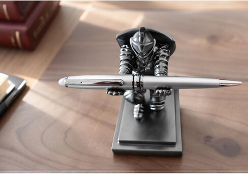 King's Guard Knight Pen Holder And Rollerball Pens, Medieval Warrior Desk Stand, Decorative Office Accessory, Silver，knight pen holder ，desk decor for men，cool desk accessories，men pen in Saudi Arabia