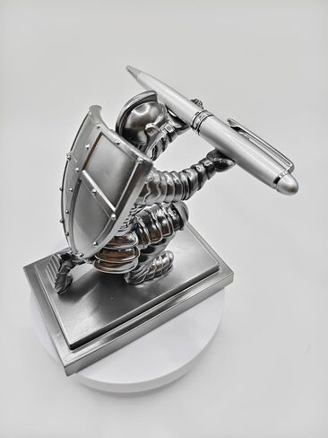 King's Guard Knight Pen Holder And Rollerball Pens, Medieval Warrior Desk Stand, Decorative Office Accessory, Silver，knight pen holder ，desk decor for men，cool desk accessories，men pen in Saudi Arabia