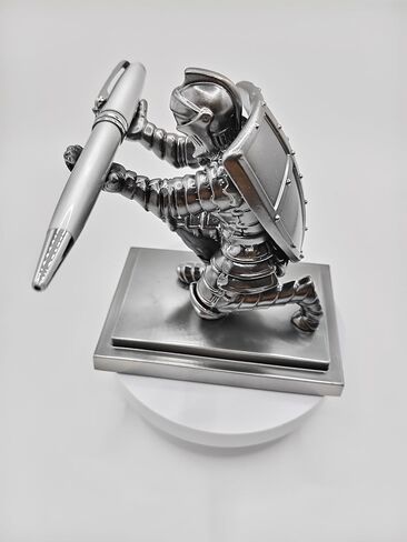King's Guard Knight Pen Holder And Rollerball Pens, Medieval Warrior Desk Stand, Decorative Office Accessory, Silver，knight pen holder ，desk decor for men，cool desk accessories，men pen in Saudi Arabia