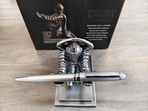 King's Guard Knight Pen Holder And Rollerball Pens, Medieval Warrior Desk Stand, Decorative Office Accessory, Silver，knight pen holder ，desk decor for men，cool desk accessories，men pen in Saudi Arabia