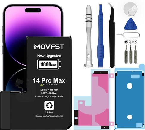 Replacement Battery for iPhone 14 Pro Max,4800mAh Li-ion Polymer High Capacity Battery Fit for iPhone 14 Pro Max Model A2894 A2651 A2893 A2895 with Repair Tool Kits in Kuwait