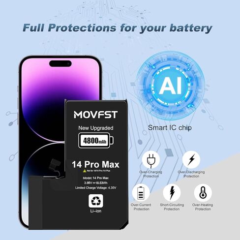 Replacement Battery for iPhone 14 Pro Max,4800mAh Li-ion Polymer High Capacity Battery Fit for iPhone 14 Pro Max Model A2894 A2651 A2893 A2895 with Repair Tool Kits in Kuwait