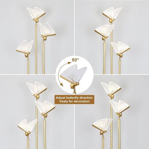مصابيح أرضية ذهبية لغرفة المعيشة، مصباح أرضي حديث مع أرفف، 3 مصابيح فراشة LED قابلة للتعديل، مصابيح قائمة نحاسية مع طاولة، مفتاح تشغيل/إيقاف، مصباح أرضي طويل في الزاوية لغرفة النوم in Saudi Arabia