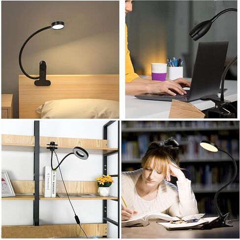 مصباح بمشبك على المكتب، ضوء للقراءة، مصباح للقراءة، ضوء USB مرن على شكل رقبة معقوفة، ضوء كتاب للأطفال الذين يقرؤون كتابًا في السرير ليلاً، مشبك على الطاولة، اللوح الأمامي، مسكن (أسود، مفتاح اللباقة 8 وات) in Kuwait