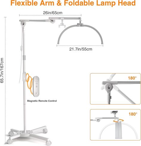 CHICLUX Lash Lights for Eyelash Tech, Foldable Floor Lash Lamp for Eyelash Extensions, Dimmable LED Half Moon Lash Light with Phone Holder and Wheeled Base, Esthetician Light for Eyelash, Tattoo in Saudi Arabia