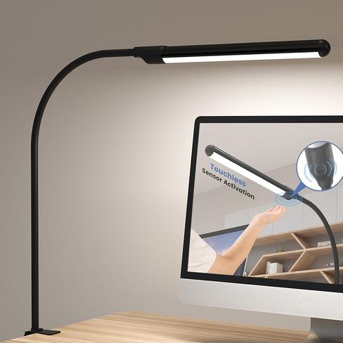 مصباح مكتب LED بموجة يدوية مع مشبك، تشغيل/إيقاف بدون لمس، درجة حرارة اللون قابلة للتعديل 3000K-6500K، ضوء قراءة خالي من الوميض للعناية بالعين، مصباح مكتب بمشبك للمكتب المنزلي/الدراسة/الشاشة/المكتب (110 فولت) in Saudi Arabia