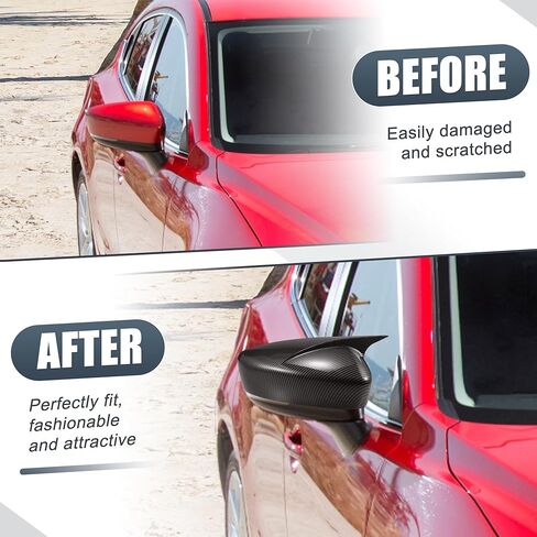 X AUTOHAUX 1 Pair Car Rear View Driver Passenger Side Mirror Cover Cap Overlay Black Carbon Fiber Pattern for Mazda 3 Axela 2014-2019 Mirror Guard Covers Exterior Styling Decoration Trims in Saudi Arabia