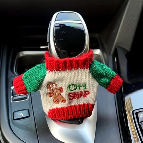 Interesting Car Gear Shift Cover/Christmas Decoration/Mini Knitted Sweater Design/Suitable for Car Gear Lever, Gear Knob and Interior Accessory Decoration (red-Green) in Saudi Arabia