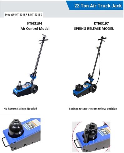 K Tool International 63194 22 Ton Automotive Air Truck Jack for Garages, Repair Shops, and DIY, 44,000 lbs. Capacity, Hydraulic Lift Range 9"- 18", Heavy Duty Steel, Load-limiting/Bypass Valves, Blue in Saudi Arabia