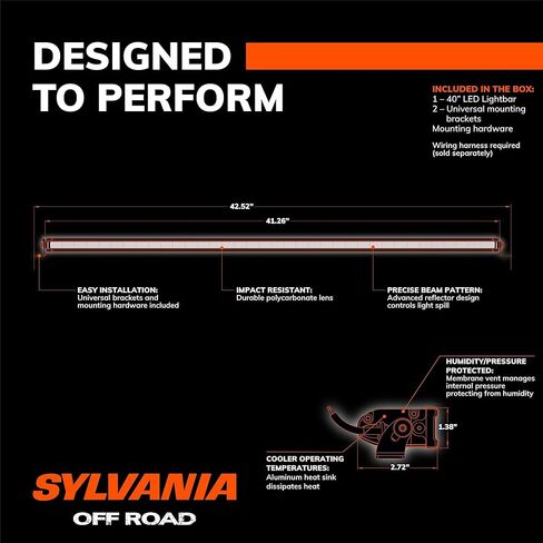 SYLVANIA - Slim 40 Inch LED Light Bar - Lifetime Limited Warranty - Combo Light 12400 Raw Lumens, Compact Design, Off Road Driving Work Light, Truck, Car, Boat, ATV, UTV, SUV, 4x4 (1 PC) in Saudi Arabia
