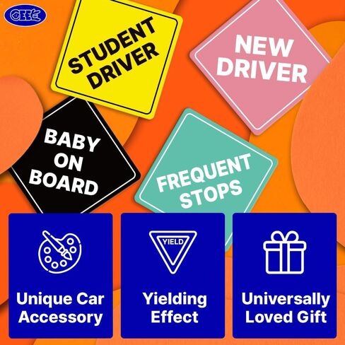GEEKBEAR Delivery Driver Frequent Stops Car Sign - Sticker or Magnet & Color Options, Weather-Resistant - Diamond Shape 6.8 x 6.8 in (See-Through Sticker, Yellow, 2 Pack) in Saudi Arabia