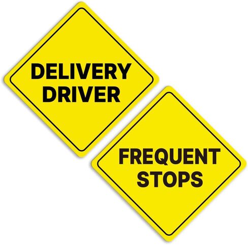 GEEKBEAR Delivery Driver Frequent Stops Car Sign - Sticker or Magnet & Color Options, Weather-Resistant - Diamond Shape 6.8 x 6.8 in (See-Through Sticker, Yellow, 2 Pack) in Saudi Arabia