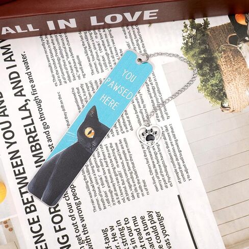 Cute Cat Bookmark, Black Metal Cat Bookmarks with Heart Pendent Reading Gifts Fit Readers Students Teachers Kitten Animal Book Markers Book Accessories for Reading in Saudi Arabia