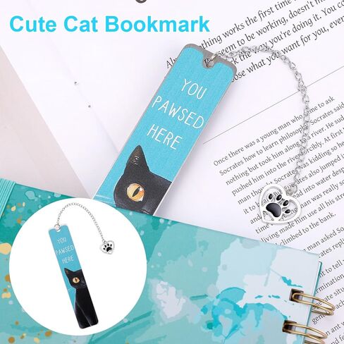 Cute Cat Bookmark, Black Metal Cat Bookmarks with Heart Pendent Reading Gifts Fit Readers Students Teachers Kitten Animal Book Markers Book Accessories for Reading in Saudi Arabia