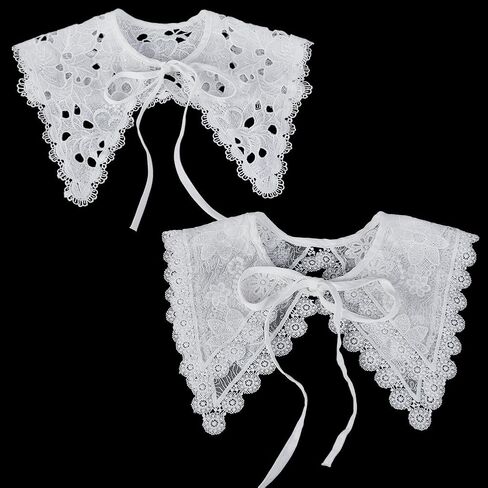 AHANDMAKER 2Pcs 2 Styles Detachable Lace Collar, Decorative False Collar Trim Embroidered Applique Neckline for Women and Girls Costume Sewing Garment Accessories in Saudi Arabia