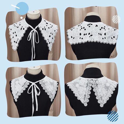 AHANDMAKER 2Pcs 2 Styles Detachable Lace Collar, Decorative False Collar Trim Embroidered Applique Neckline for Women and Girls Costume Sewing Garment Accessories in Saudi Arabia