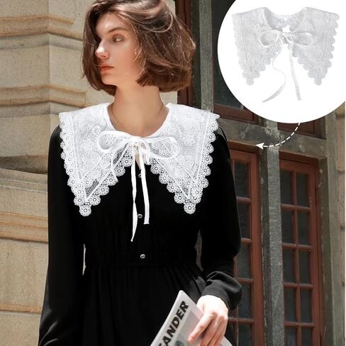 AHANDMAKER 2Pcs 2 Styles Detachable Lace Collar, Decorative False Collar Trim Embroidered Applique Neckline for Women and Girls Costume Sewing Garment Accessories in Saudi Arabia