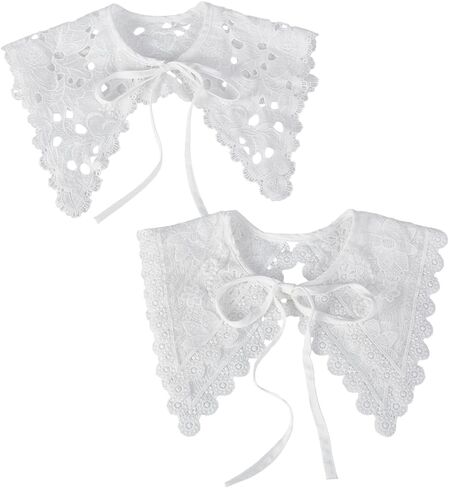 AHANDMAKER 2Pcs 2 Styles Detachable Lace Collar, Decorative False Collar Trim Embroidered Applique Neckline for Women and Girls Costume Sewing Garment Accessories in Saudi Arabia