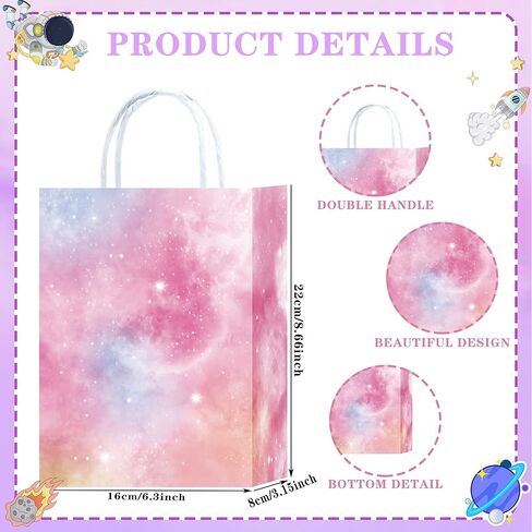 24pcs Strawberry Party Bags with Handles Red Pink Paper Goody Bags for Party Birthday Party Supplies Treat Candy Bags Favors Decor Girls Baby Shower Birthday Decoration (Strawberry) in Saudi Arabia
